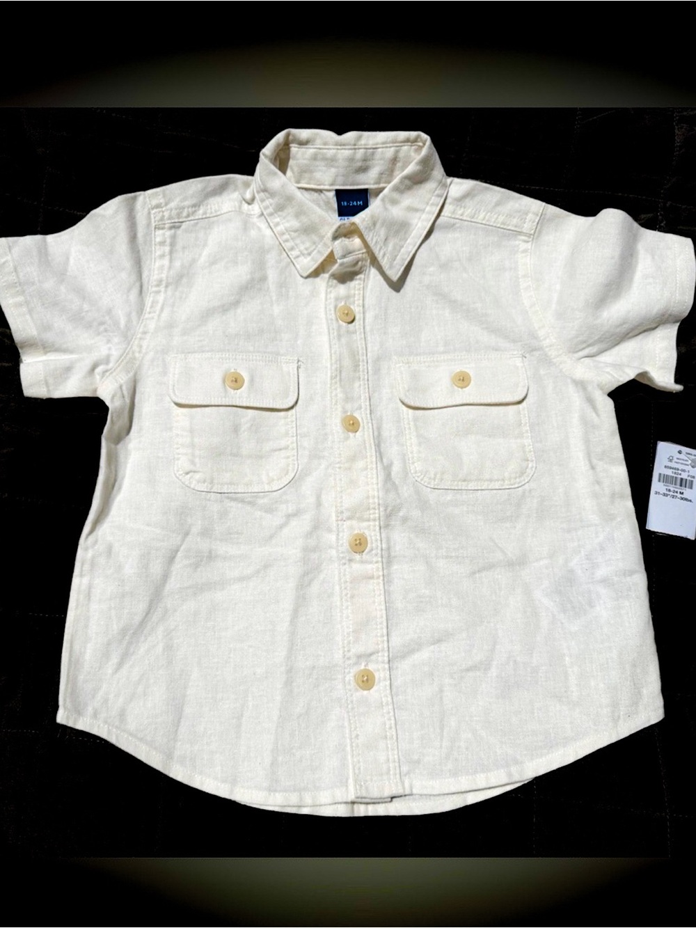 Old Navy 18 24 month Boy Linen Blend Utility Pocket Button Shirt Top Cream NWT